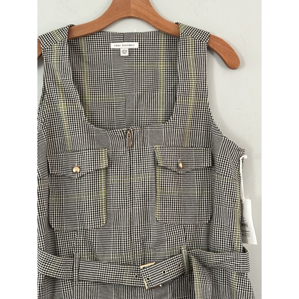 Free Assembly Houndstooth Belted Utility Mini Dress Academia Preppy School Girl - Picture 3 of 11
